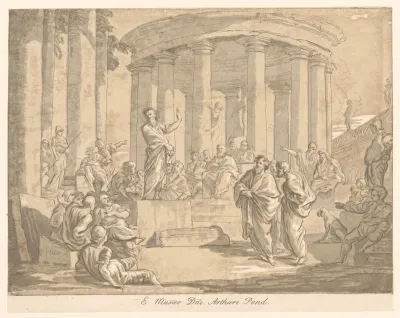 Figuren bij een ronde tempel