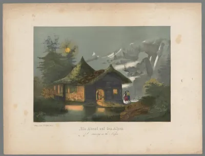 Figuren bij een stal in de Alpen