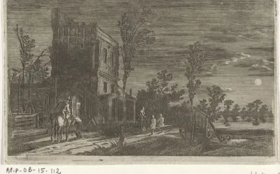 Figuren bij een toren, bij nacht