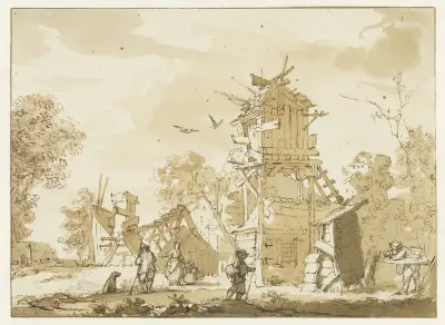Figuren bij een vervallen boerderij