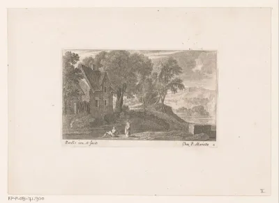 Figuren bij huis aan rivier