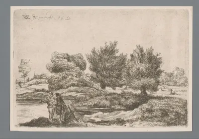 Figuren in een landschap met wilgen