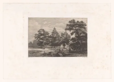 Figuren in een park met houten brug
