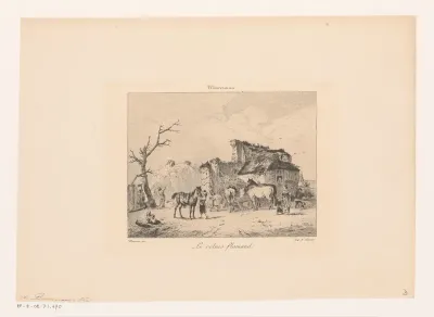 Figuren met paarden voor een huis