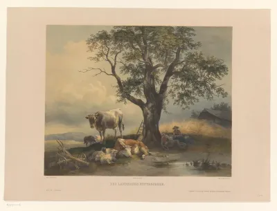 Figuren met vee rustend in een landschap