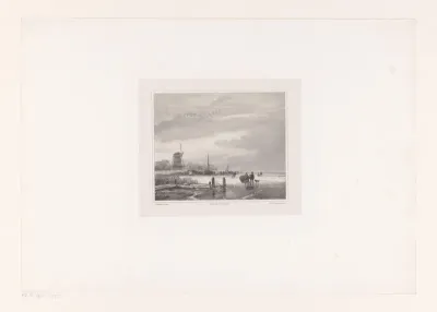 Figuren op ijs bij een molen