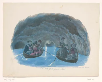 Figuren op roeiboten in de Blauwe Grot op Capri