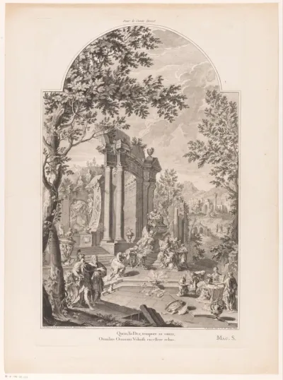 Figuren rond een allegorisch grafmonument voor Charles Sackville, zesde graaf van Dorset