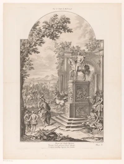 Figuren rond een allegorisch grafmonument voor John Churchill, 1st Duke of Marlborough