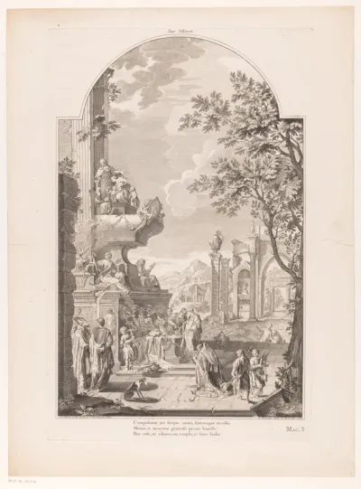 Figuren rond een allegorisch grafmonument voor John Tillotson