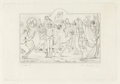 Figuren rond een beeld van Janus