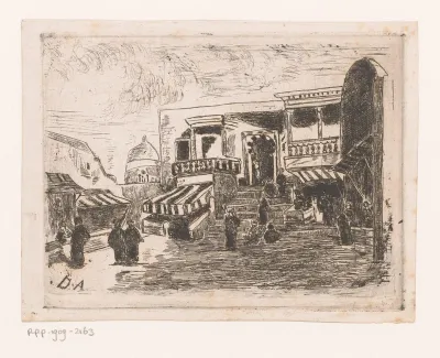 Figuren voor de ingang van een moskee
