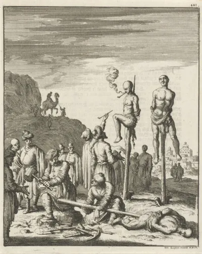 Figuren voor straf aan een paal gespietst in Egypte