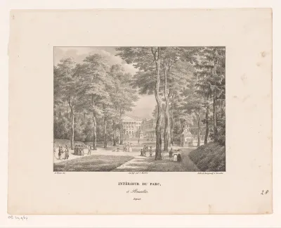 Figuren wandelen in een park te Brussel