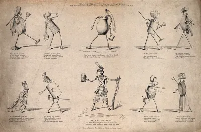 Figures are made up from various domestic and trade implements