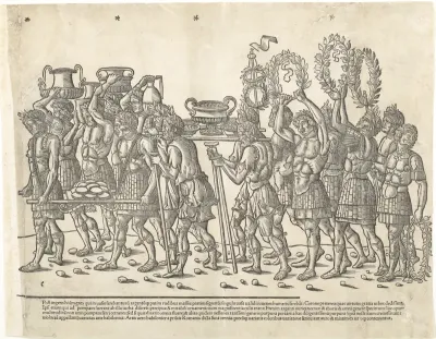 Figures bearing trophies and and carrying wreaths, from "The Triumph of Caesar"