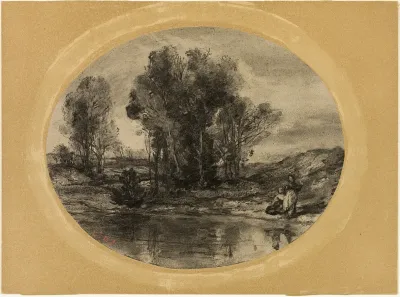 Figures by a Pond