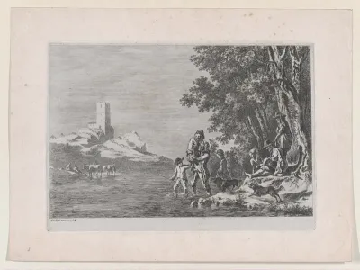 Figures Crossing a River