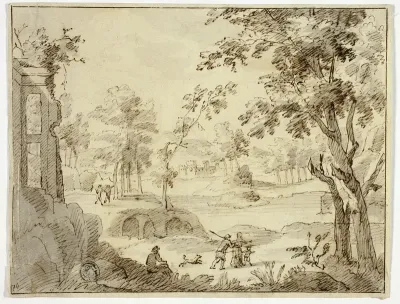 Figures in Landscape with Ruins and Castle