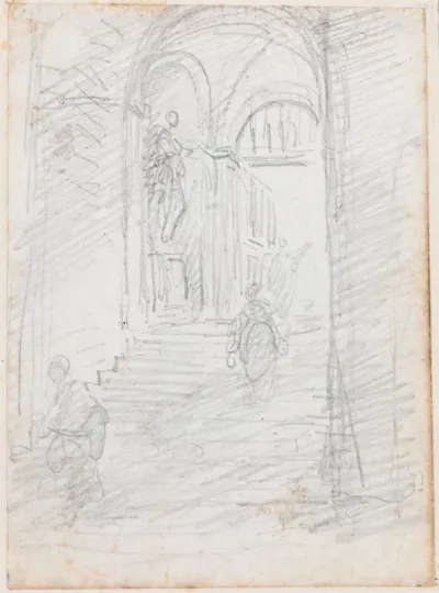 Figures on a Monumental Interior Stairway [recto]