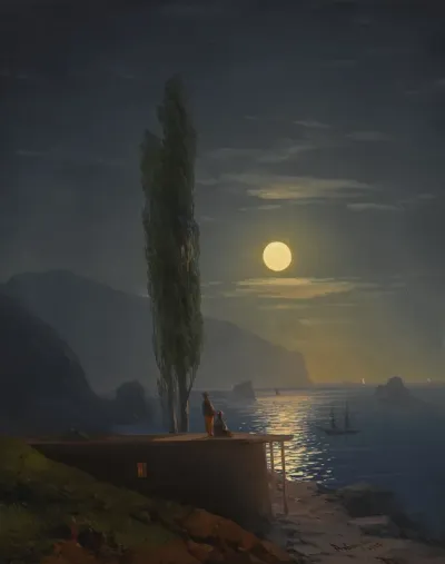Figures on a moonlit coast