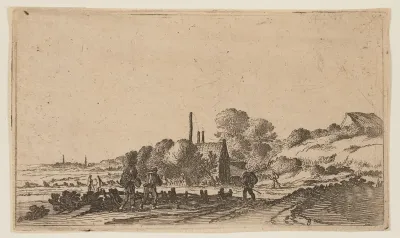 Figures on a Path before Farms on the Dunes, from Twelve Landscapes