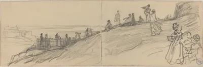 Figures on Top of a Hill, Overlooking the Sea