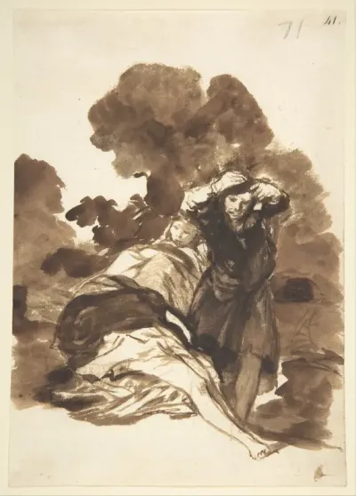 Figures waking from sleep (?); page 71 from the "Images of Spain" Album (F) — Goya (Francisco de Goya y Lucientes) Kanvas Tablo