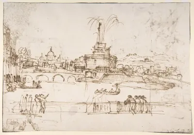 Figures Watching a Display of Fireworks at Castel Sant'Angelo, Rome (recto); A Distant View of the Fireworks Seen from a Villa Garden (verso)
