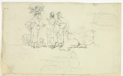 Figures with Market Goods and Three Sketches