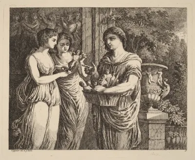 Figurine Seller with Two Girls