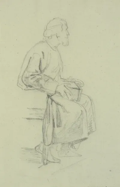 Figurstudier. Siddende gammel mand