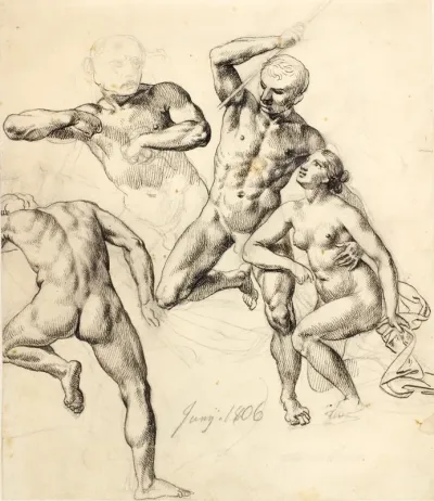 Figurstudier - tre mandlige og en kvindelig