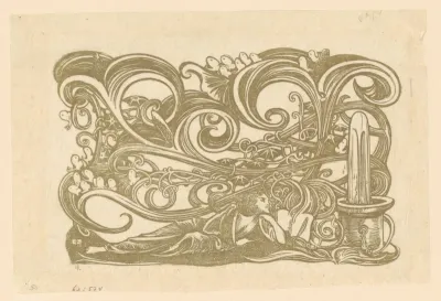 Figuur bij fontein met ornamentele ranken