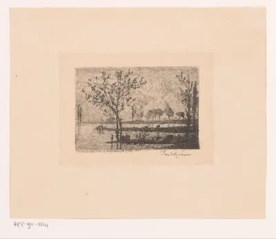 Figuur met hengel aan de waterkant