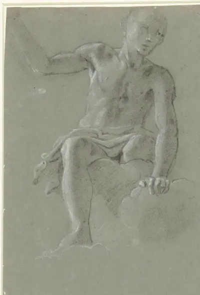 Figuur zittend in wolken