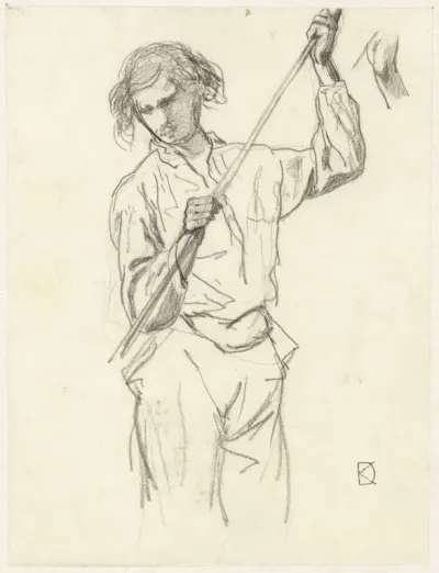 Figuurstudie van een man met een stok in de hand