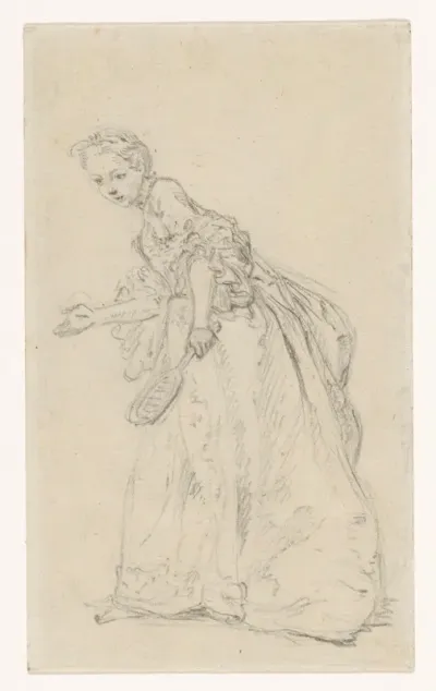 Figuurstudie van een staande vrouw met racket