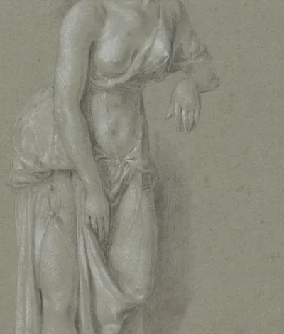 Figuurstudie van een vrouw in een klassiek gewaad, driekwart naar rechts staand