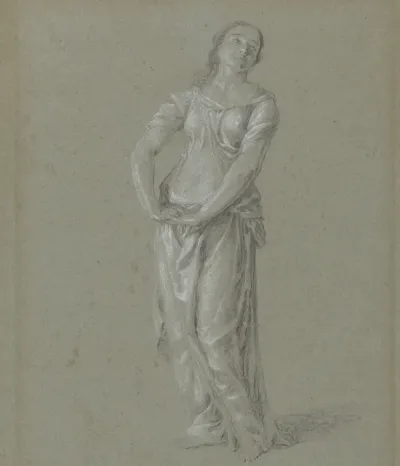 Figuurstudie van een vrouw in klassiek gewaad, frontaal