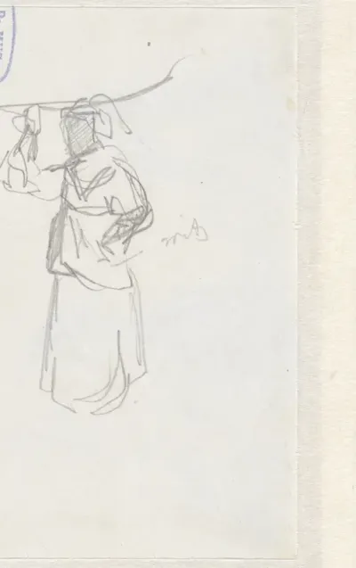 Figuurstudie van een vrouw met een mand op het hoofd