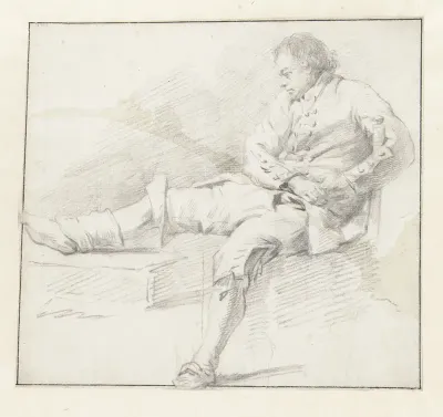 Figuurstudie van een zittende man, naar links