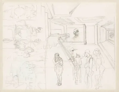 Figuurstudies, karikaturen en een trappenhuis