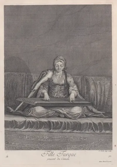 Fille Turque, jouant du Canon, plate 50 from "Recueil de cent estampes représentent differentes nations du Levant"