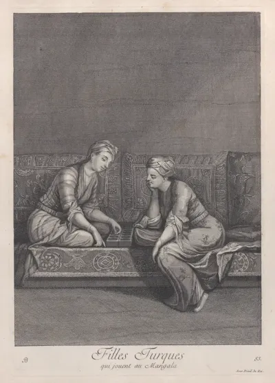 Filles Turques, qui jouent au Mangala, plate 53 from "Recueil de cent estampes représentent differentes nations du Levant"