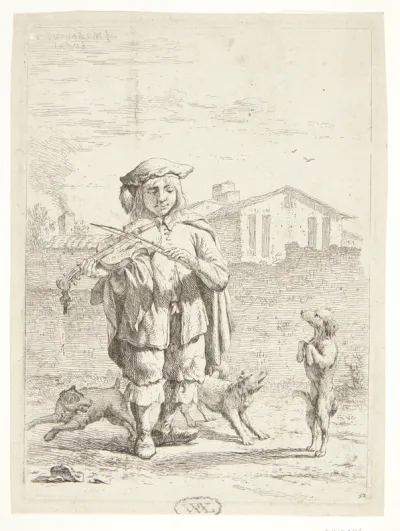Fiolspiller med tre hunde. "Savoyarden"