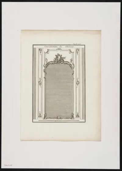 Fireplace, decorated with flowers, cartouche and 2 women heads.
