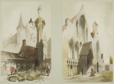 Fish Market, Antwerp and Hospice des Vieillards, Cand, from Picturesque Architecture in Paris, Ghent, Antwerp, Touen, etc.