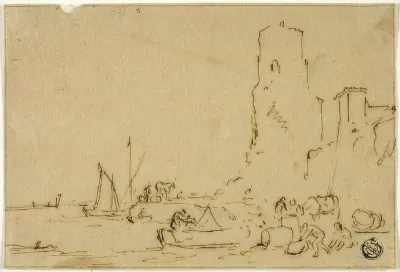 Fishermen Barreling Fish at Water's Edge