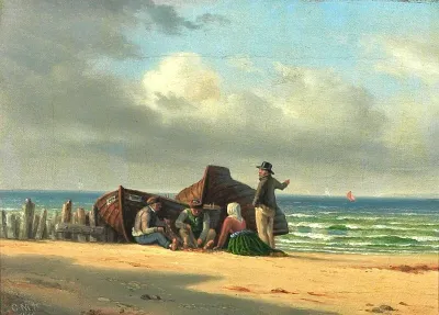 Fishermen on the beach at Hornbæk